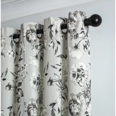 Habitat Habitat Floral Print Lined Eyelet Curtains - Black & White