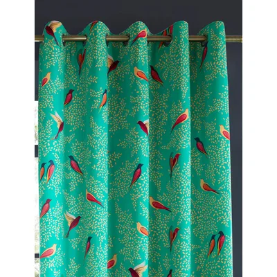 John Lewis Sara Miller Birds Pair Lined Eyelet Curtains, Green