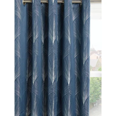 John Lewis John Lewis & Partners Deco Fan Pair Lined Eyelet Curtains, Navy
