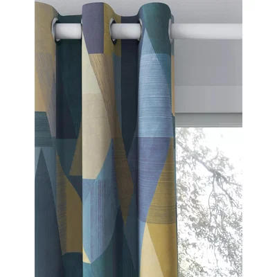 John Lewis Harlequin Pythagorum Pair Lined Velvet Eyelet Curtains, Blue