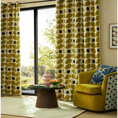 John Lewis Orla Kiely Stem Bloom Pair Lined Eyelet Curtains, Antique Gold