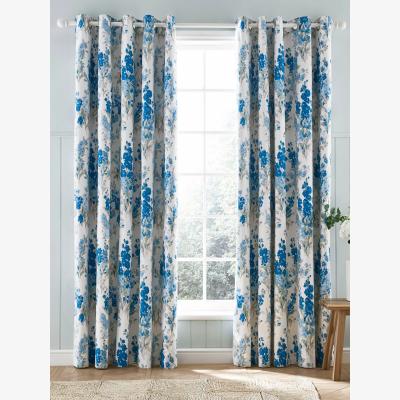 John Lewis Laura Ashley Stocks Pair Lined Eyelet Curtains, Bluesky