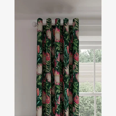 John Lewis Sanderson King Protea Pair Lined Eyelet Curtains, Teal