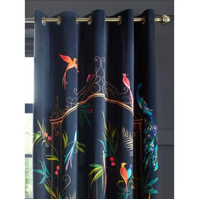 John Lewis Sara Miller Enchanted Gate Pair Lined Eyelet Curtains, Navy