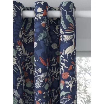 John Lewis John Lewis & Partners Woodland Fable Print Pair Lined Eyelet Curtains, Blue