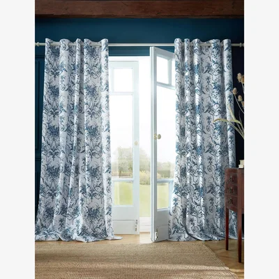 John Lewis Laura Ashley Tuileries Pair Lined Eyelet Curtains, Midnight