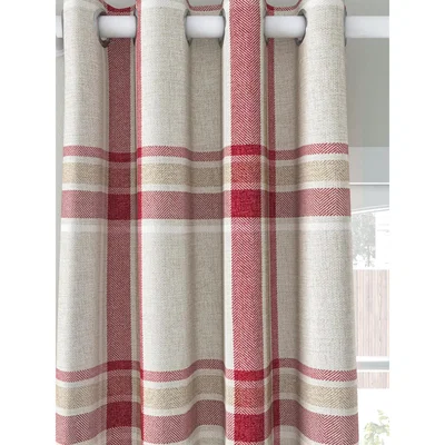 John Lewis John Lewis & Partners Afton Check Pair Lined Eyelet Curtains