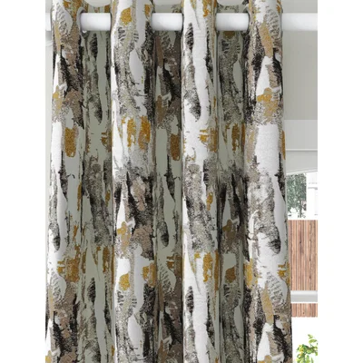 John Lewis Harlequin Takara Pair Lined Eyelet Curtains, Mustard/Charcoal