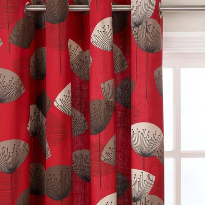 John Lewis Sanderson Dandelion Clocks Pair Lined Eyelet Curtains, Red
