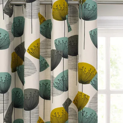 John Lewis Sanderson Dandelion Clocks Pair Lined Eyelet Curtains, Aqua