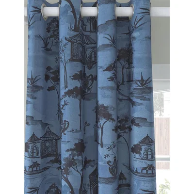 John Lewis John Lewis & Partners Pagoda Pair Lined Eyelet Curtains, Blue