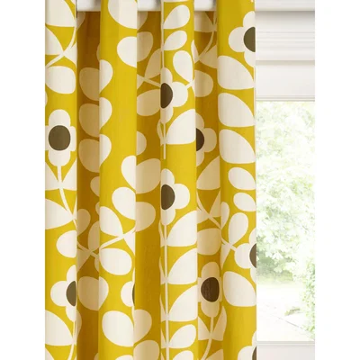 John Lewis Orla Kiely Juniper Stem Pair Lined Eyelet Curtains, Citrine