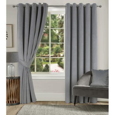 La Redoute Clever Velvet Thermal Lined Eyelet Curtains in Mid Grey