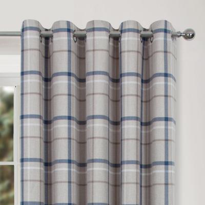 La Redoute Cosy Check Lined Eyelet Curtains in Blue