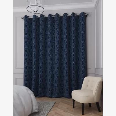 Marks & Spencer M&S Velvet Geometric Eyelet Curtains - EW90 - Navy, Navy,Grey