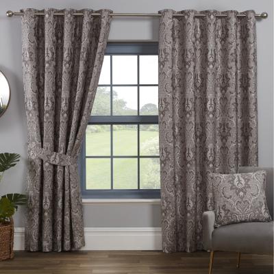 The Range Tagola Grey Damask Pattern Eyelet Curtains - Damask Grey / 90in