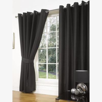 The Range Faux Silk Curtains Pair Eyelet Ring Top Heading Lined With Tiebacks Set Black - Black / 72in / 66in