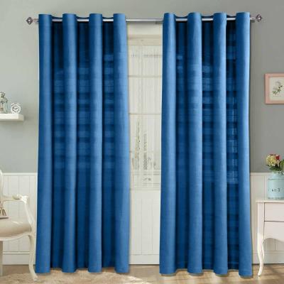 The Range Homescapes Cotton Rajput Ribbed Curtain Pair - Blue / 182cm