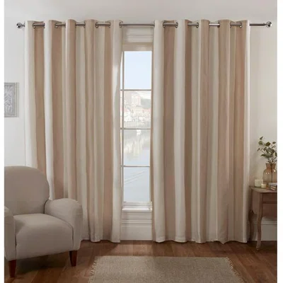 The Range Coastal Stripe Eyelet Curtains - Natural / 183cm / 168cm