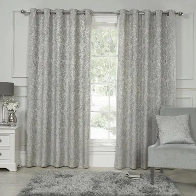The Range Versailles Metallic Damask Curtains - Silver / 183cm / 168cm