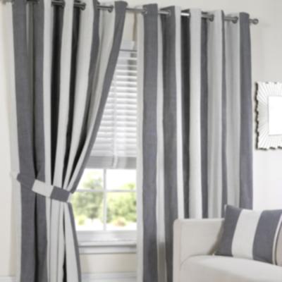 The Range Lisbon Eyelet Stripe Curtains   - Cream / White / 229cm