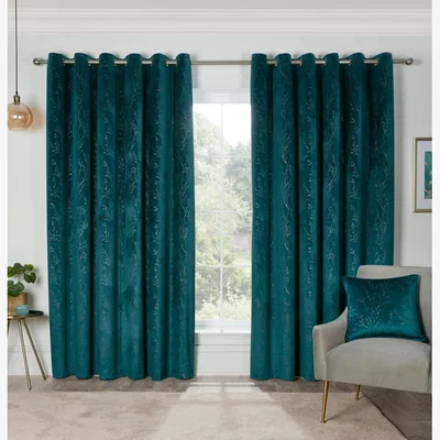 The Range Avery Velvet Eyelet Curtains - Teal / 168cm / 183cm