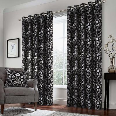 The Range Luna Metallic Chenille Lined Eyelet Curtains - Black / 114cm / 183cm
