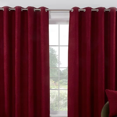 The Range Rivington Chenille Lined Eyelet Curtains - Wine / 66in / 90in