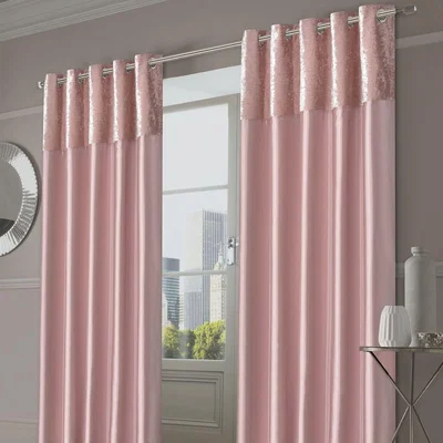 The Range Sienna Pair of Crushed Velvet Band Fully Lined Eyelet Curtains - Pink / 228cm / 137cm