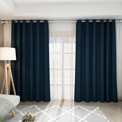 The Range Pair Blackout Curtains with Eyelet Ring Top Blue - Blue / 183cm