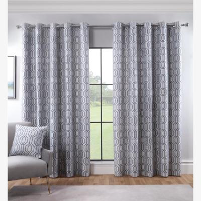 The Range Dakota Geometric Eyelet Ring Top Fully Lined Curtains - Silver / 229cm