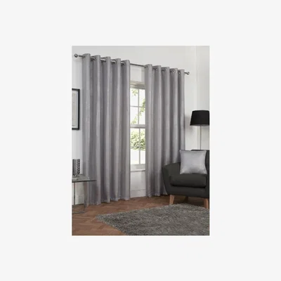 The Range Weave Metallic Eyelet Curtains - Silver / 183cm