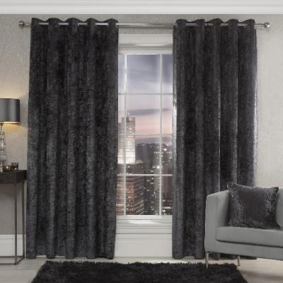 The Range Prince Crushed Velvet Eyelet Curtains - Charcoal / 168cm / 183cm