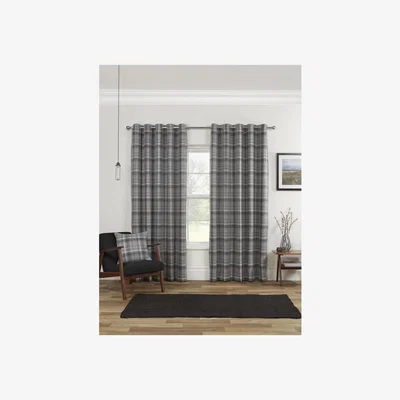 The Range Carnoustie Checked Eyelet Ring Top Blackout Curtains - Grey / 229cm / 183cm