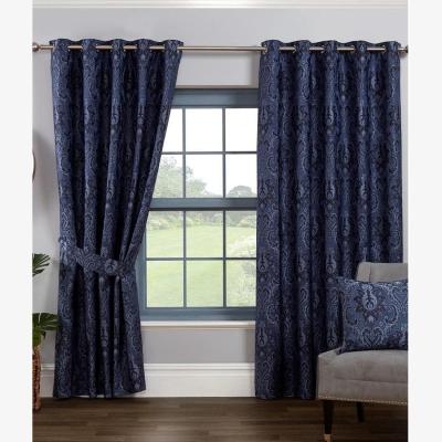 The Range Tegola Floral Fully Lined Jacquard Eyelet Ring Top Curtains - Blue