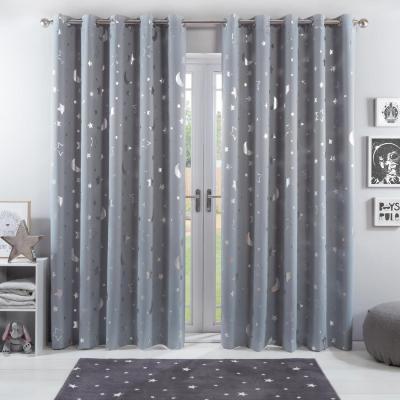 The Range Star Eyelet Pair Of Blackout Curtains - Silver / 90" wide x 90" drop