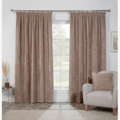 The Range Rennes Chenille Taped Curtains - Mink / 183cm / 168cm