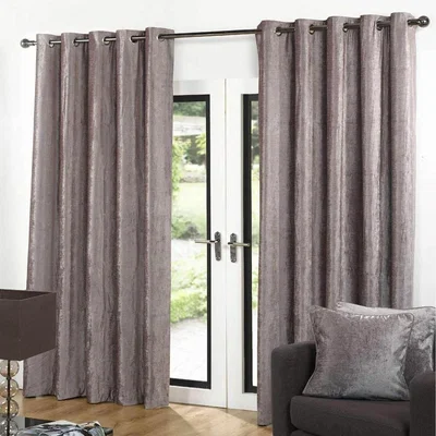 The Range Latte Velvet Shimmer Metallic Eyelet Ring Top Lined Ready Made Curtains - Latte / 3.2kg