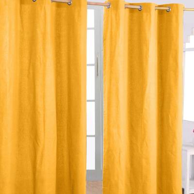 The Range Homescapes Cotton Plain Ready Made Eyelet Curtain Pair - Mustard / 137cm
