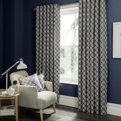 The Rug Seller Castello Geometric Curtains By Clarke And Clarke in Indigo Blue