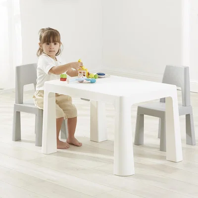 The Range Kids Height Adjustable Table and 2 Chairs Set - Grey and White