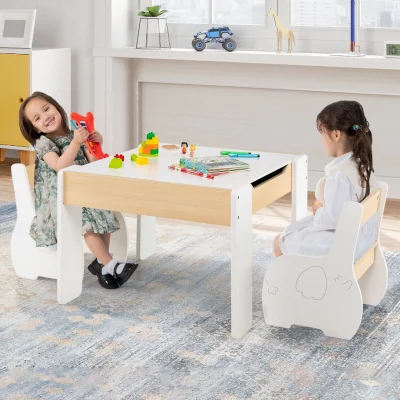 The Range Kids Table and Chair Set with Hidden Storage - White