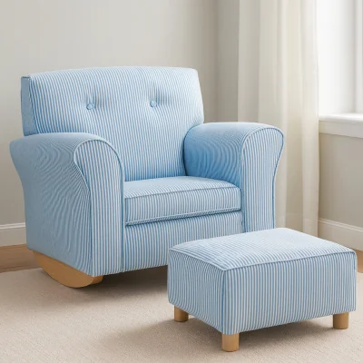 The Range Kids Blue And White Stripe Rocking Chair With Footstool - White, Blue