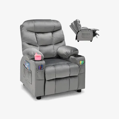 The Range Adjustable Larger Kids Lounge Recliner Chair with 2 Cup Holders - Grey