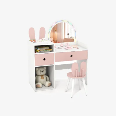 The Range Bunny Kids Vanity Table and Chair Set - White & Pink
