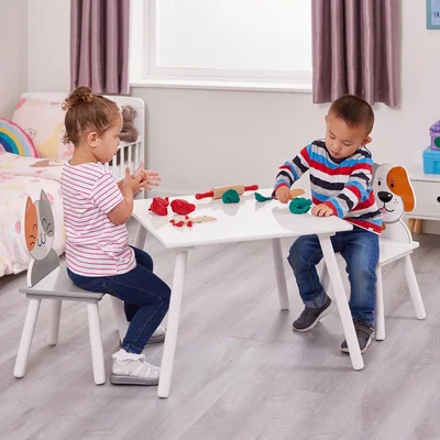 The Range Kids Cat and Dog Themed Table and Chairs - Grey and White