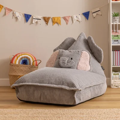 The Range Icon Kids Animal Lounger and Cushion Bundle Jumbo Cord Lounger - Grey