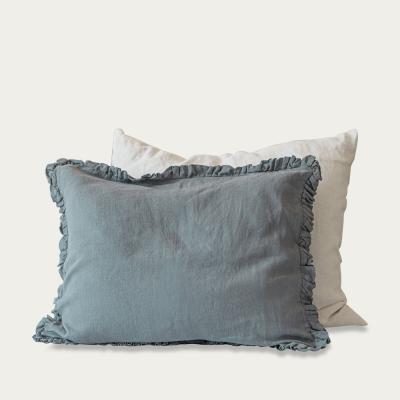 Bombinate.com Dusty Blue Ruffled Linen Pillowcase
