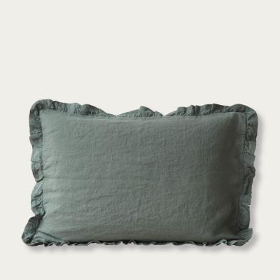 Bombinate.com Forest Green Frilled Washed Linen Pillow Case