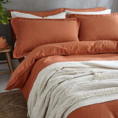 Dunelm Cotton Linen Oxford Pillowcase Butterscotch (Orange)